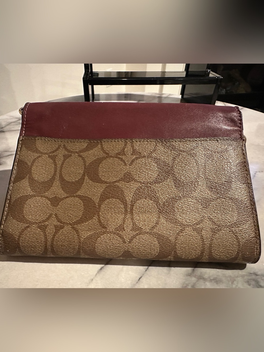 Coach Brown Signature Monogram Clutch with Burgundy Trim - Picture 2 of 16